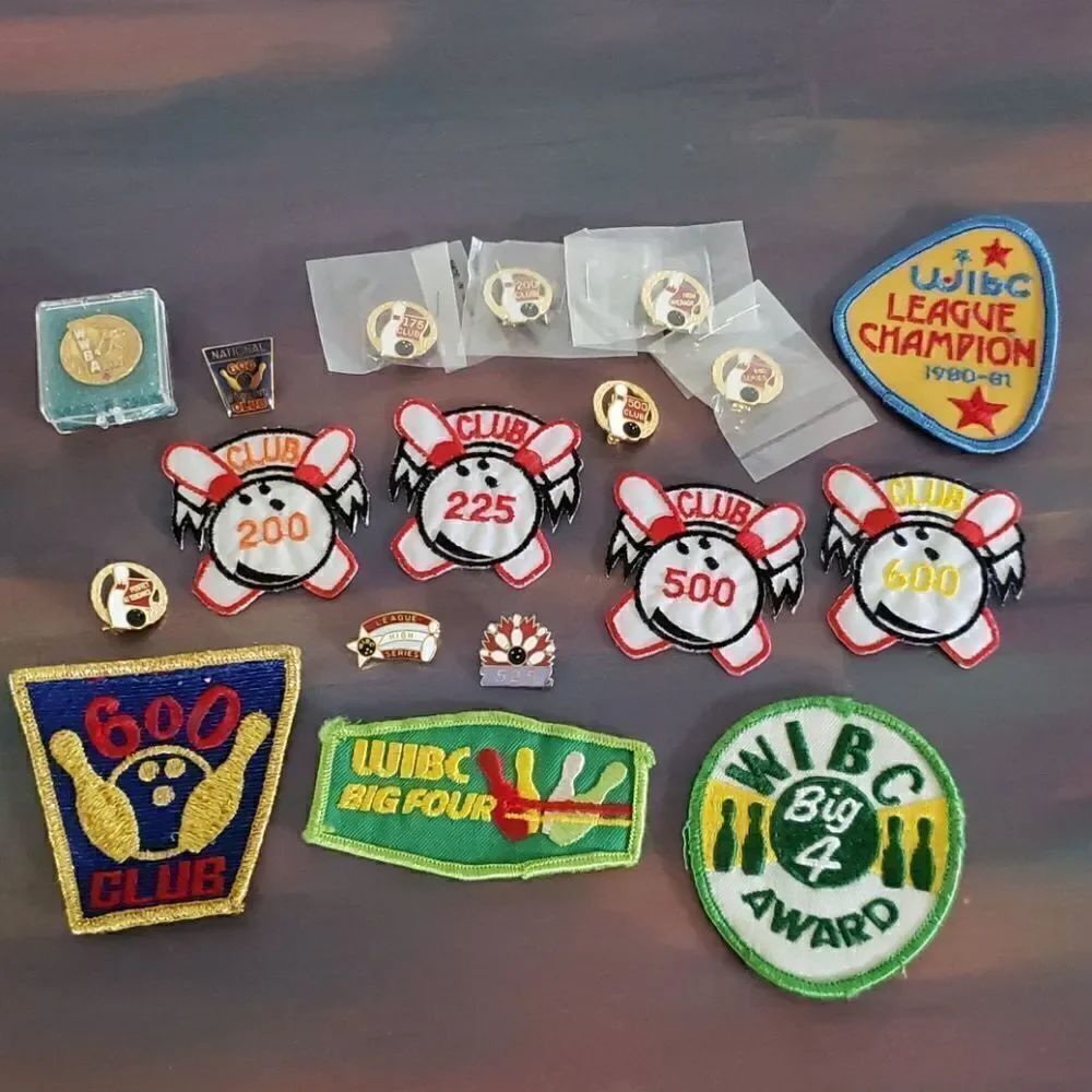 Mixed Lot of 18 Vtg Bowling Awards Pins Patches